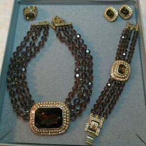 HEIDI DAUS "Tailored To Please" (Smoky Quartz)Triple-Row Necklace (421)